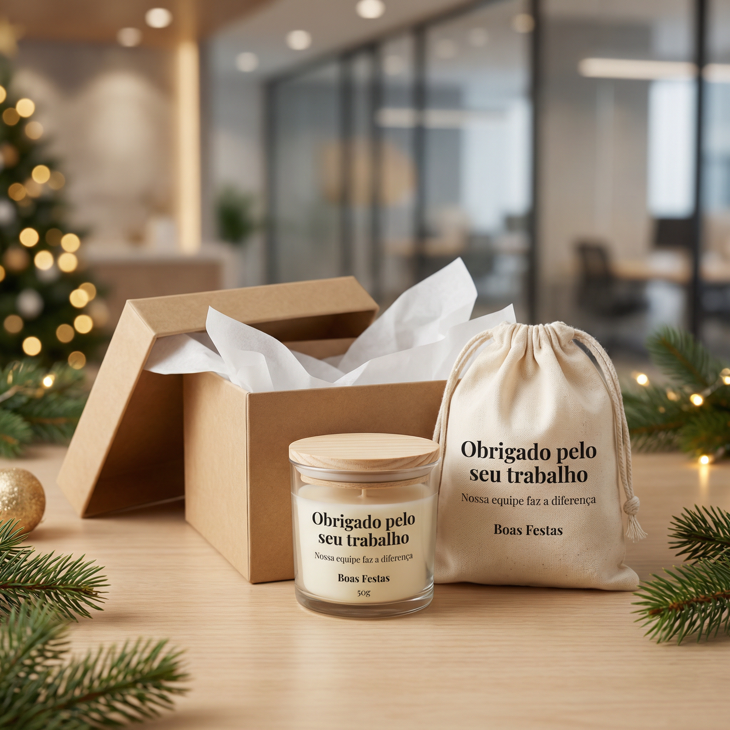 Kit Presente Corporativo com Vela Aromática 50g