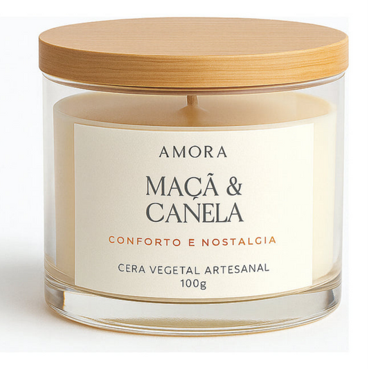 Vela Aromática Maçã e Canela 100g – Amora Essence