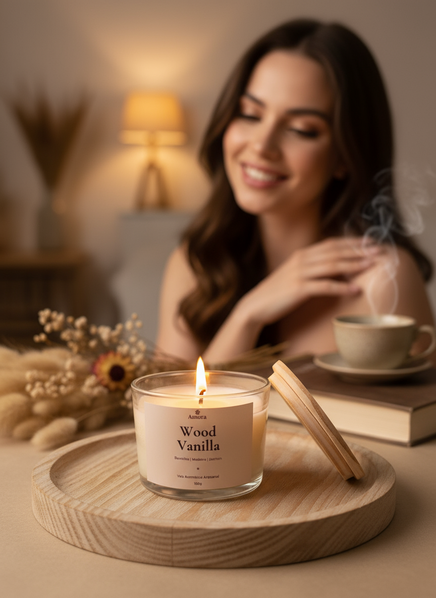 Vela Wood Vanilla | 30 horas (Sofisticação)